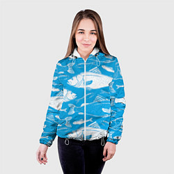 Куртка с капюшоном женская Рыбы в голубой воде, цвет: 3D-белый — фото 2