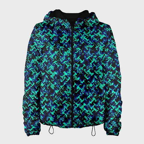 Женская куртка Сине-зелёный абстрактный паттерн / 3D-Черный – фото 1