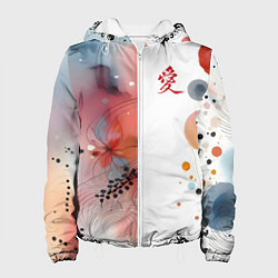 Куртка с капюшоном женская Иероглиф любовь - абстрактный паттерн, цвет: 3D-белый