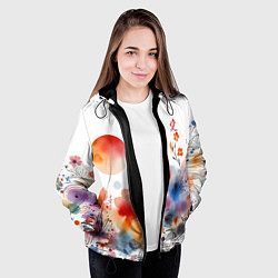 Куртка с капюшоном женская Иероглиф любовь в цветочном паттерне, цвет: 3D-черный — фото 2