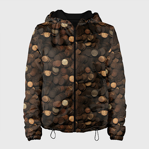 Женская куртка Монеты - паттерн / 3D-Черный – фото 1