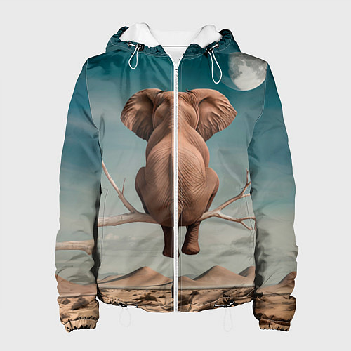 Женская куртка Задумчивый слон: пустыня / 3D-Белый – фото 1