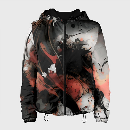 Женская куртка Тёмные краски абстракция красно-чёрный / 3D-Черный – фото 1