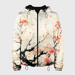Женская куртка Чёрное дерево с цветами абстракция