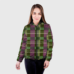 Куртка с капюшоном женская Сливово-зелёная клетка, цвет: 3D-черный — фото 2