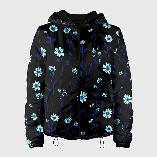 Женская куртка Паттерн с маленькими синими цветами / 3D-Черный – фото 1