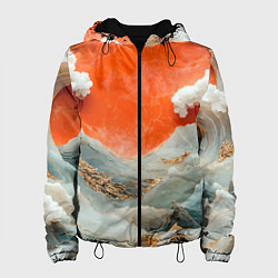 Куртка с капюшоном женская Японский пейзаж абстракция, цвет: 3D-черный