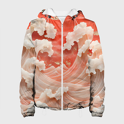 Женская куртка Японские красные волны / 3D-Белый – фото 1