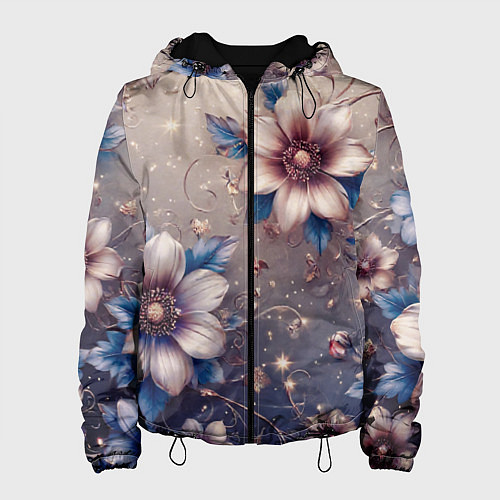 Женская куртка Сине-бежевый дымчатый с цветами / 3D-Черный – фото 1