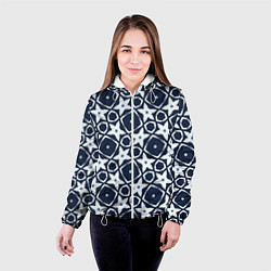 Куртка с капюшоном женская Звезды и ромбы на синем, цвет: 3D-белый — фото 2