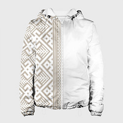 Куртка с капюшоном женская Узоры славянские в бежевом цвете, цвет: 3D-белый