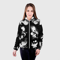Куртка с капюшоном женская Чёрно-белый абстрактный паттерн, цвет: 3D-белый — фото 2