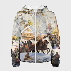 Куртка с капюшоном женская Русская тройка зимой - картина Масленица Кустодиев, цвет: 3D-белый