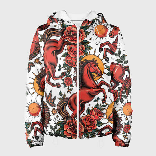 Женская куртка Красный конь в стиле татуировки / 3D-Белый – фото 1