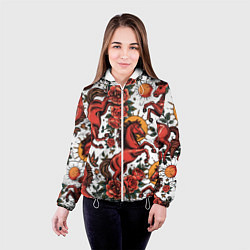 Куртка с капюшоном женская Красный конь в стиле татуировки, цвет: 3D-белый — фото 2