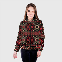 Куртка с капюшоном женская Этнический славянский орнамент, цвет: 3D-черный — фото 2