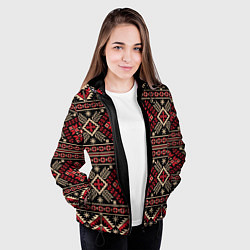 Куртка с капюшоном женская Этнический славянский орнамент, цвет: 3D-черный — фото 2