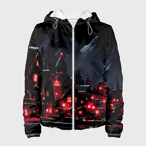 Женская куртка Новогодняя ночь и красные гирлянды / 3D-Белый – фото 1