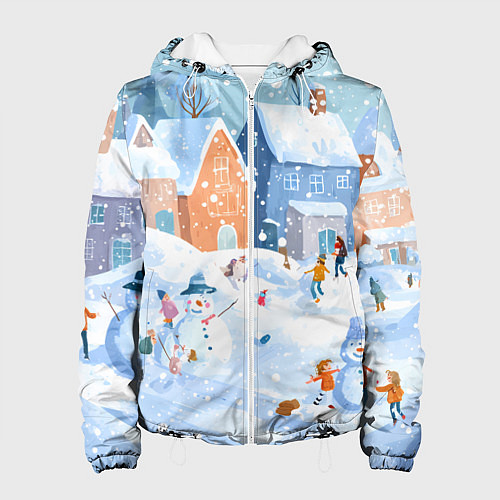 Женская куртка Предновогодний день во дворе / 3D-Белый – фото 1