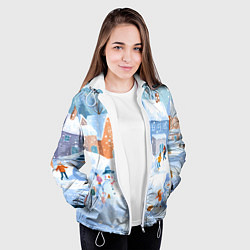 Куртка с капюшоном женская Предновогодний день во дворе, цвет: 3D-белый — фото 2