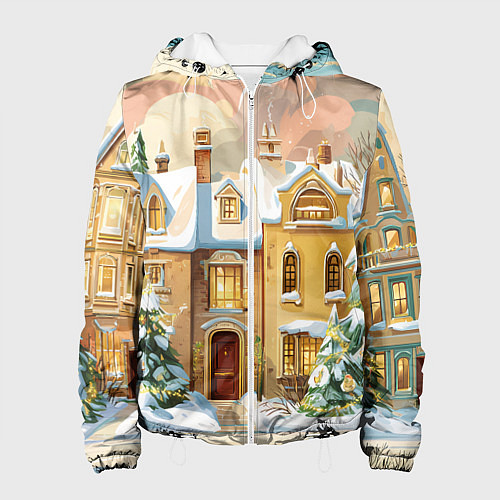 Женская куртка Новогодний город / 3D-Белый – фото 1