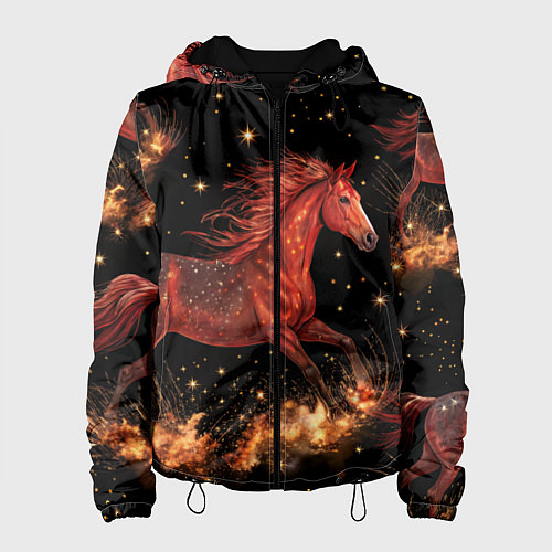 Женская куртка Огненные лошади - паттерн / 3D-Черный – фото 1