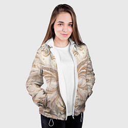 Куртка с капюшоном женская Перламутровый орнамент с перьями, цвет: 3D-белый — фото 2