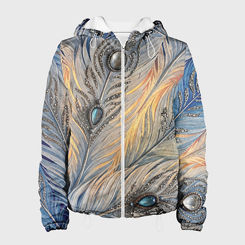 Женская куртка Синие перья с самоцветами / 3D-Белый – фото 1