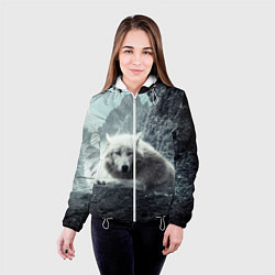 Куртка с капюшоном женская Волк в горах, цвет: 3D-белый — фото 2
