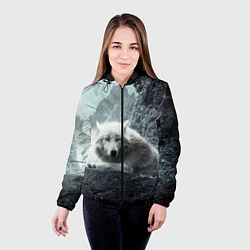 Куртка с капюшоном женская Волк в горах, цвет: 3D-черный — фото 2