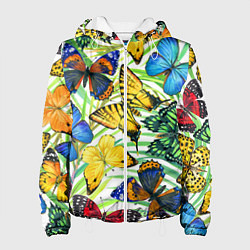 Куртка с капюшоном женская Тропические бабочки, цвет: 3D-белый