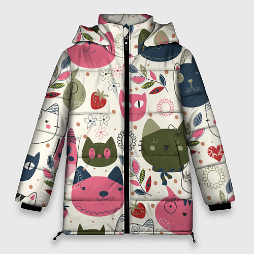 Женская зимняя куртка Радостные котики / 3D-Черный – фото 1