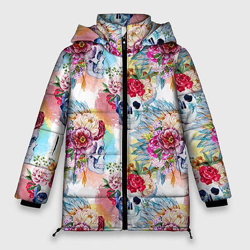 Женская зимняя куртка Цветы и бабочки 5 / 3D-Черный – фото 1