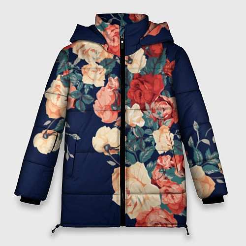 Женская зимняя куртка Fashion flowers / 3D-Черный – фото 1