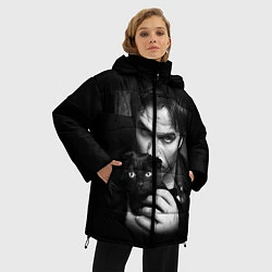 Куртка зимняя женская Деймон Сальваторе с котом, цвет: 3D-черный — фото 2