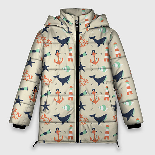 Женская зимняя куртка Морской узор / 3D-Черный – фото 1