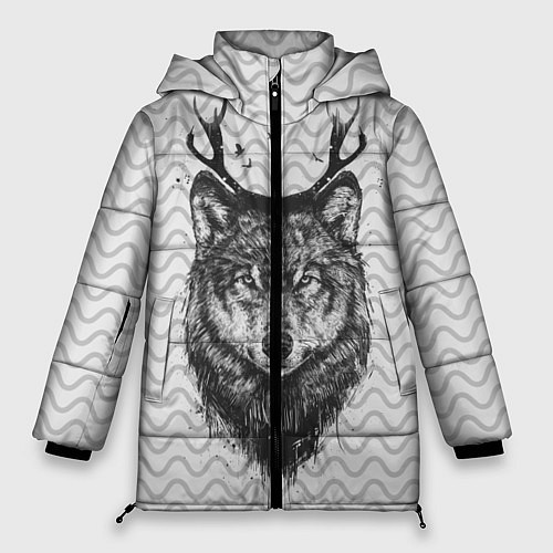 Женская зимняя куртка Рогатый волк / 3D-Черный – фото 1