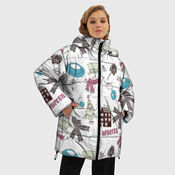 Куртка зимняя женская Снеговики Новый год 2017, цвет: 3D-черный — фото 2