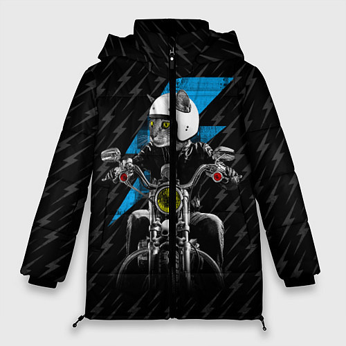 Женская зимняя куртка Кот байкер / 3D-Черный – фото 1