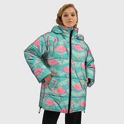Куртка зимняя женская Flamingo Pattern, цвет: 3D-черный — фото 2