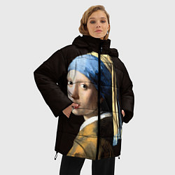 Куртка зимняя женская Девушка с жемчужной сережкой, цвет: 3D-черный — фото 2