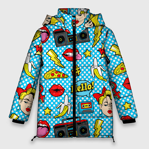 Женская зимняя куртка Девочка из комикса / 3D-Черный – фото 1