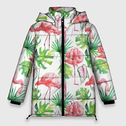 Куртка зимняя женская Фламинго в тропиках, цвет: 3D-красный