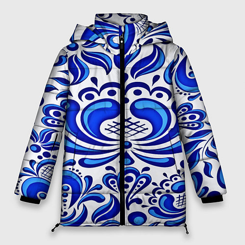 Женская зимняя куртка Роспись гжель / 3D-Черный – фото 1