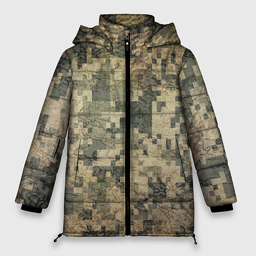 Женская зимняя куртка Камуфляж пиксельный: хаки / 3D-Черный – фото 1