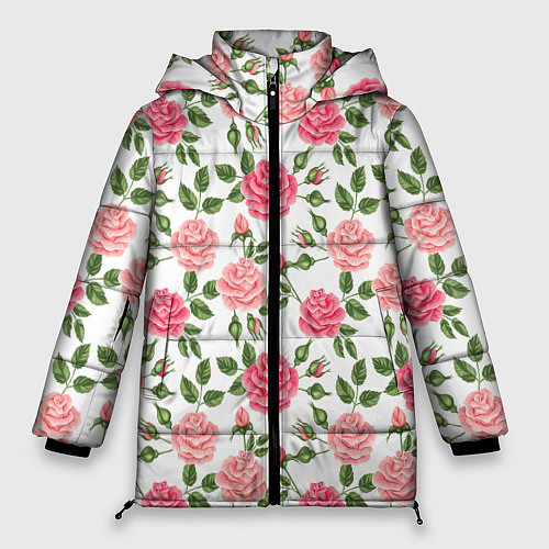 Женская зимняя куртка Розы Паттерн / 3D-Черный – фото 1