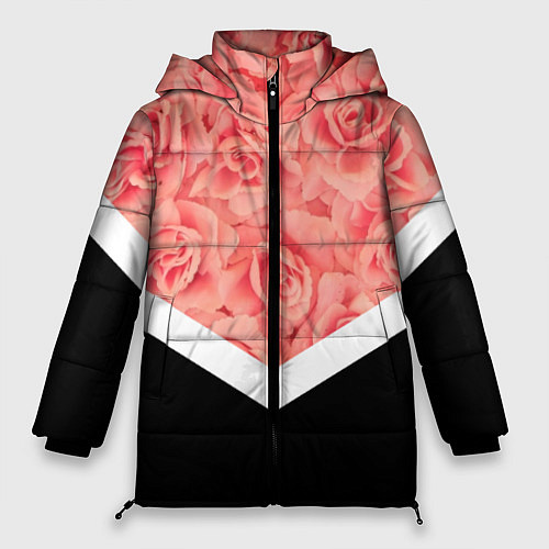 Женская зимняя куртка Розовые розы / 3D-Черный – фото 1