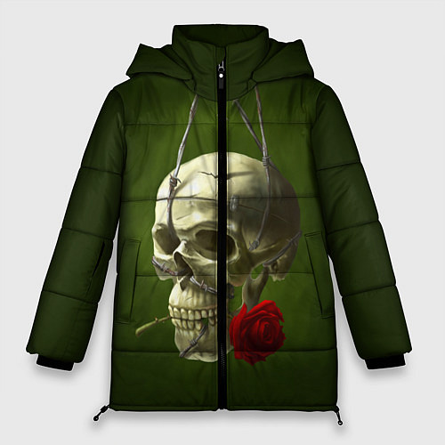 Женская зимняя куртка Череп и роза / 3D-Черный – фото 1