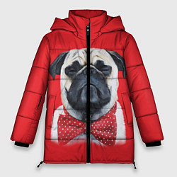 Куртка зимняя женская Довольный мопс: реализм, цвет: 3D-красный