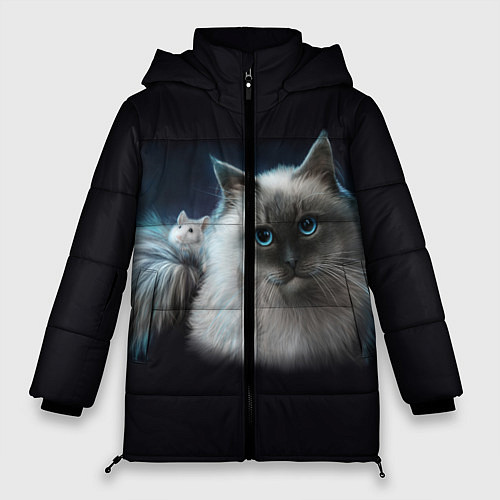 Женская зимняя куртка Кошка и мышка / 3D-Черный – фото 1